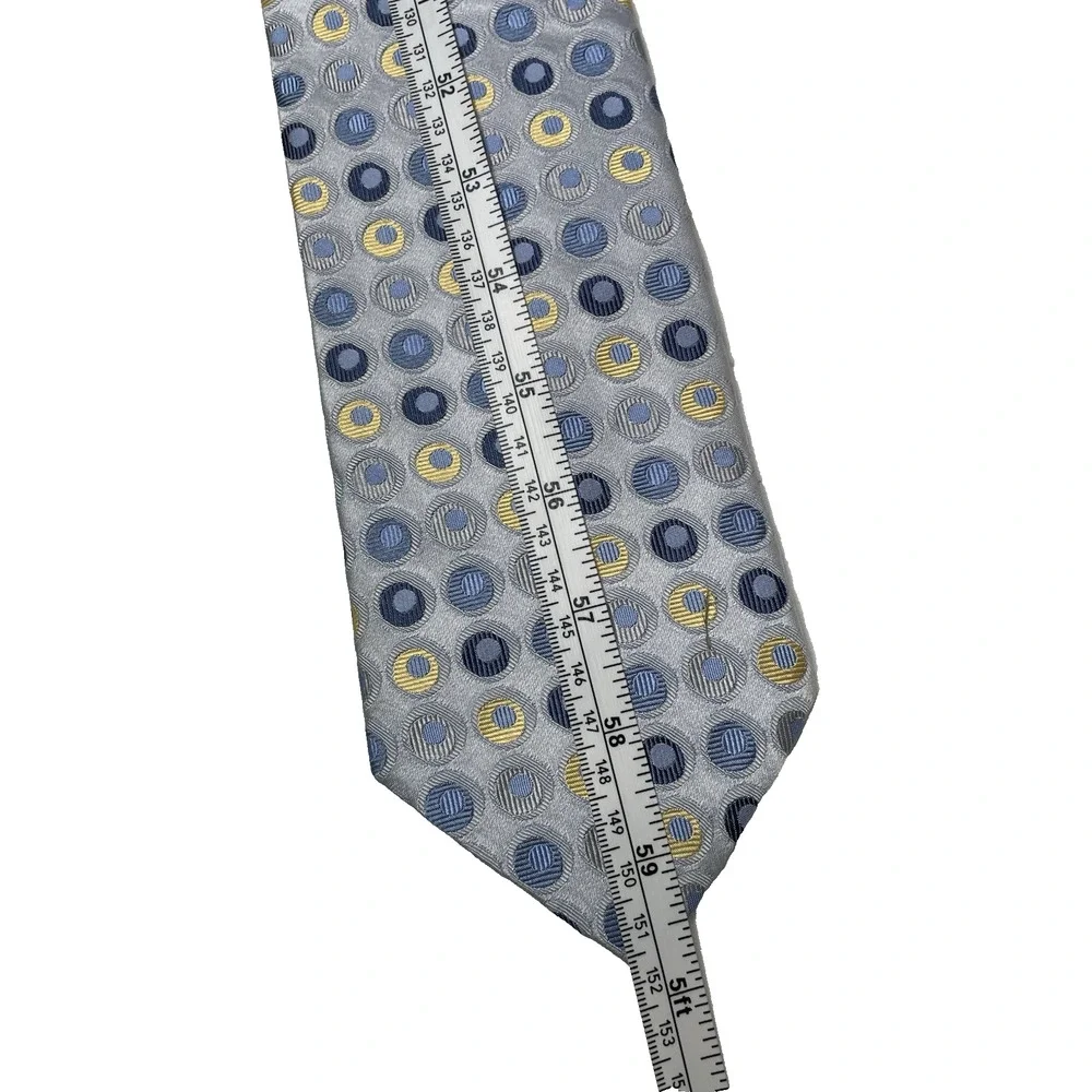 City of London Men’s Silk Tie Gray Blue Yellow Geometric Circle Made USA 59”